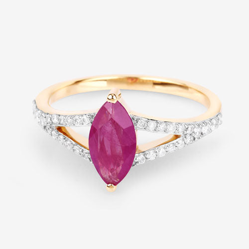 1.58 Carat Genuine Ruby and White Diamond 14K Yellow Gold Ring
