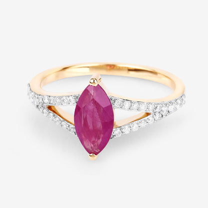 1.58 Carat Genuine Ruby and White Diamond 14K Yellow Gold Ring