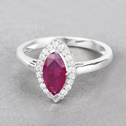 1.57 Carat Genuine Ruby and White Diamond 14K White Gold Ring