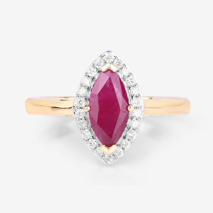 1.57 Carat Genuine Ruby and White Diamond 14K Yellow Gold Ring