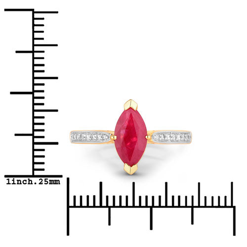 1.51 Carat Genuine Ruby and White Diamond 14K Yellow Gold Ring