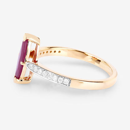 1.51 Carat Genuine Ruby and White Diamond 14K Yellow Gold Ring