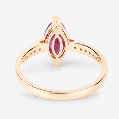 1.51 Carat Genuine Ruby and White Diamond 14K Yellow Gold Ring