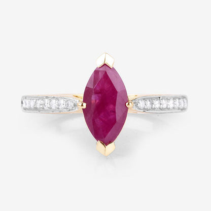 1.51 Carat Genuine Ruby and White Diamond 14K Yellow Gold Ring