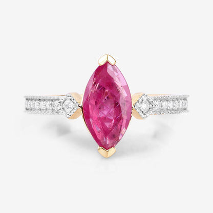 1.01 Carat Genuine Ruby and White Diamond 14K Yellow Gold Ring