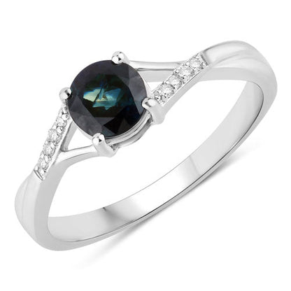 0.88 Carat Genuine Blue Sapphire and White Diamond 14K White Gold Ring