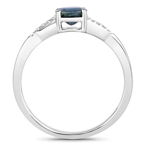 0.88 Carat Genuine Blue Sapphire and White Diamond 14K White Gold Ring
