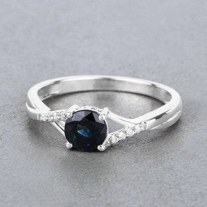 0.88 Carat Genuine Blue Sapphire and White Diamond 14K White Gold Ring