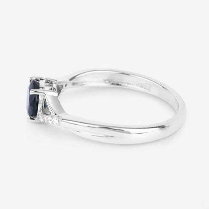 0.88 Carat Genuine Blue Sapphire and White Diamond 14K White Gold Ring