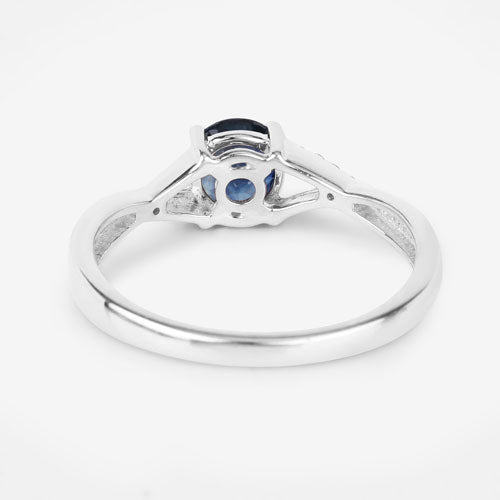 0.88 Carat Genuine Blue Sapphire and White Diamond 14K White Gold Ring