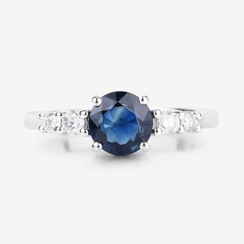 1.38 Carat Genuine Blue Sapphire and White Diamond 14K White Gold Ring
