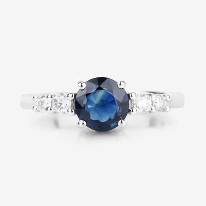 1.38 Carat Genuine Blue Sapphire and White Diamond 14K White Gold Ring