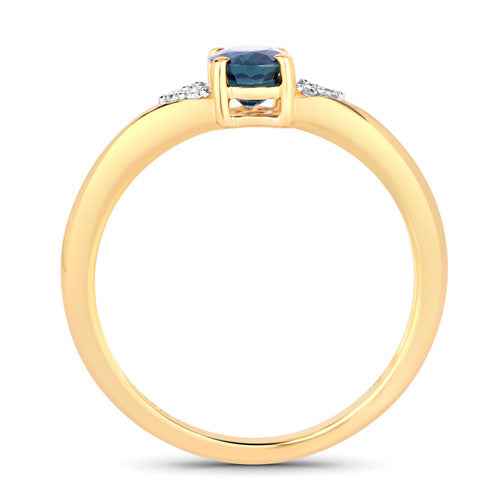 0.84 Carat Genuine Blue Sapphire and White Diamond 14K Yellow Gold Ring