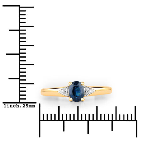 0.84 Carat Genuine Blue Sapphire and White Diamond 14K Yellow Gold Ring