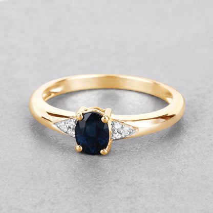 0.84 Carat Genuine Blue Sapphire and White Diamond 14K Yellow Gold Ring