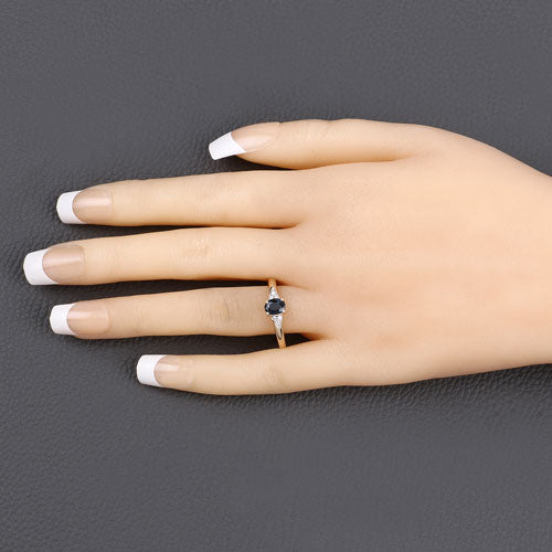 0.84 Carat Genuine Blue Sapphire and White Diamond 14K Yellow Gold Ring