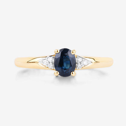 0.84 Carat Genuine Blue Sapphire and White Diamond 14K Yellow Gold Ring