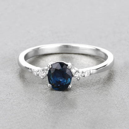 0.84 Carat Genuine Blue Sapphire and White Diamond 14K White Gold Ring