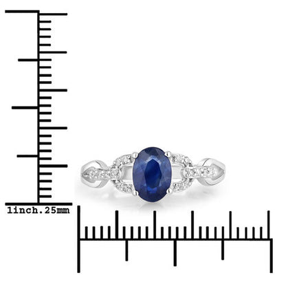 1.12 Carat Genuine Blue Sapphire and White Diamond 14K White Gold Ring