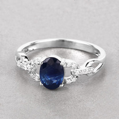 1.12 Carat Genuine Blue Sapphire and White Diamond 14K White Gold Ring