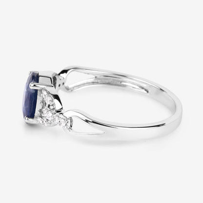 1.12 Carat Genuine Blue Sapphire and White Diamond 14K White Gold Ring