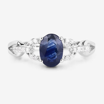 1.12 Carat Genuine Blue Sapphire and White Diamond 14K White Gold Ring