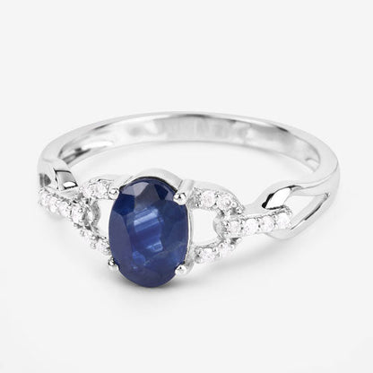 1.12 Carat Genuine Blue Sapphire and White Diamond 14K White Gold Ring