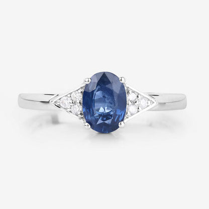 1.01 Carat Genuine Blue Sapphire and White Diamond 14K White Gold Ring