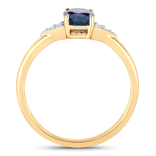 1.01 Carat Genuine Blue Sapphire and White Diamond 14K Yellow Gold Ring