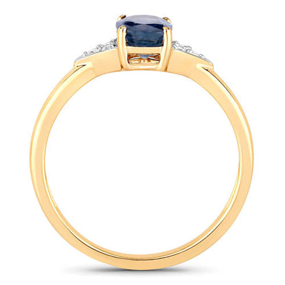 1.01 Carat Genuine Blue Sapphire and White Diamond 14K Yellow Gold Ring
