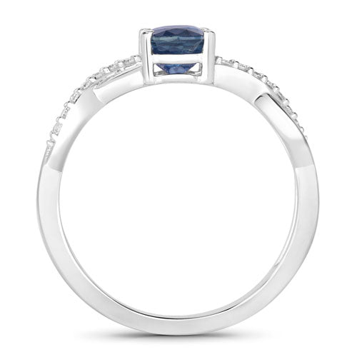 1.04 Carat Genuine Blue Sapphire and White Diamond 14K White Gold Ring