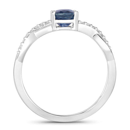 1.04 Carat Genuine Blue Sapphire and White Diamond 14K White Gold Ring