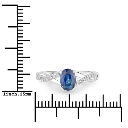 1.04 Carat Genuine Blue Sapphire and White Diamond 14K White Gold Ring