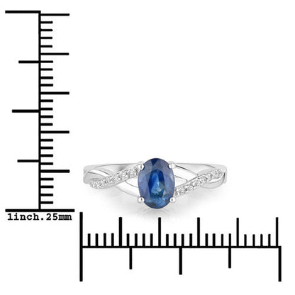 1.04 Carat Genuine Blue Sapphire and White Diamond 14K White Gold Ring