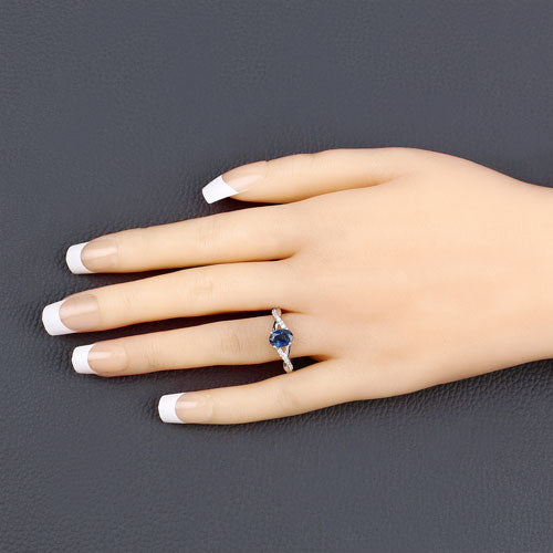 1.04 Carat Genuine Blue Sapphire and White Diamond 14K White Gold Ring