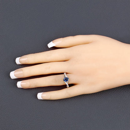 1.04 Carat Genuine Blue Sapphire and White Diamond 14K White Gold Ring