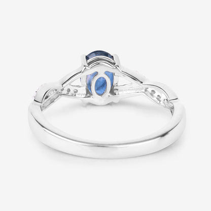 1.04 Carat Genuine Blue Sapphire and White Diamond 14K White Gold Ring
