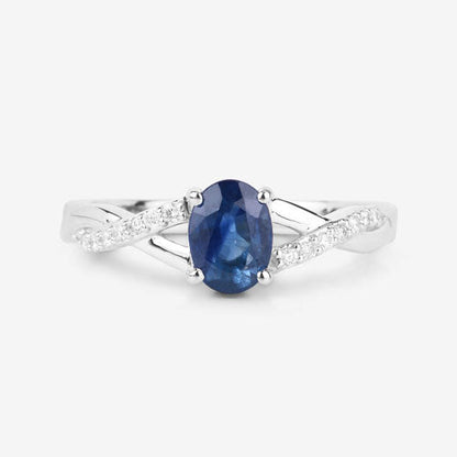 1.04 Carat Genuine Blue Sapphire and White Diamond 14K White Gold Ring