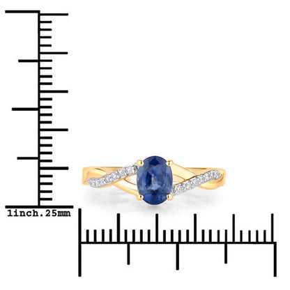 1.04 Carat Genuine Blue Sapphire and White Diamond 14K Yellow Gold Ring