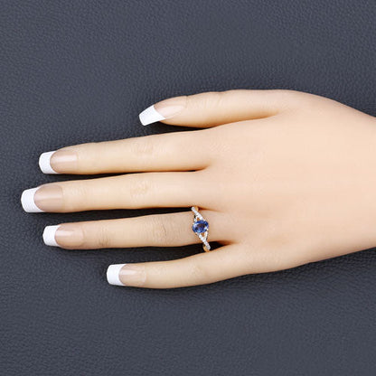 1.04 Carat Genuine Blue Sapphire and White Diamond 14K Yellow Gold Ring