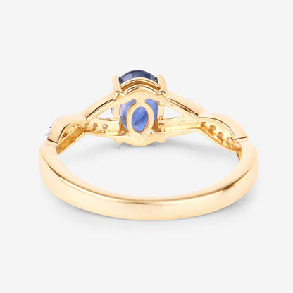 1.04 Carat Genuine Blue Sapphire and White Diamond 14K Yellow Gold Ring