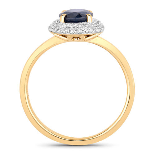 1.84 Carat Genuine Blue Sapphire and White Diamond 14K Yellow Gold Ring