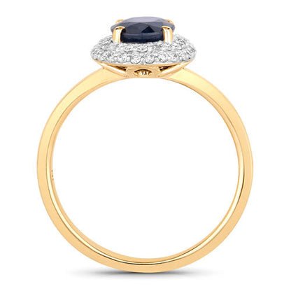 1.84 Carat Genuine Blue Sapphire and White Diamond 14K Yellow Gold Ring