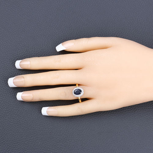 1.84 Carat Genuine Blue Sapphire and White Diamond 14K Yellow Gold Ring