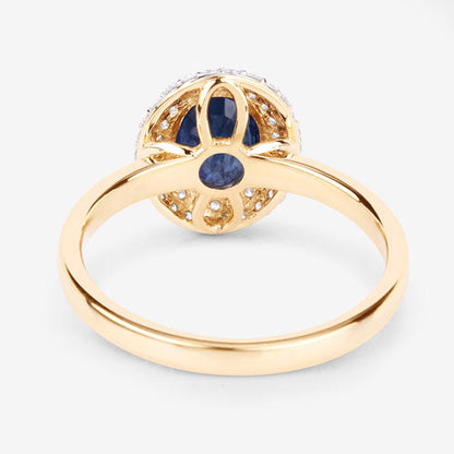 1.84 Carat Genuine Blue Sapphire and White Diamond 14K Yellow Gold Ring