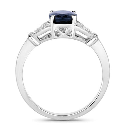 1.62 Carat Genuine Blue Sapphire and White Diamond 14K White Gold Ring