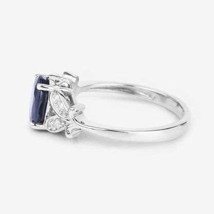 1.62 Carat Genuine Blue Sapphire and White Diamond 14K White Gold Ring