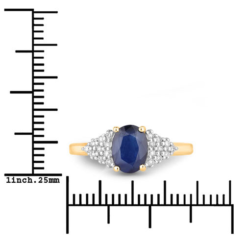 1.73 Carat Genuine Blue Sapphire and White Diamond 14K Yellow Gold Ring