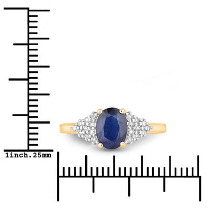 1.73 Carat Genuine Blue Sapphire and White Diamond 14K Yellow Gold Ring