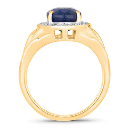 3.31 Carat Genuine Blue Sapphire and White Diamond 14K Yellow Gold Ring